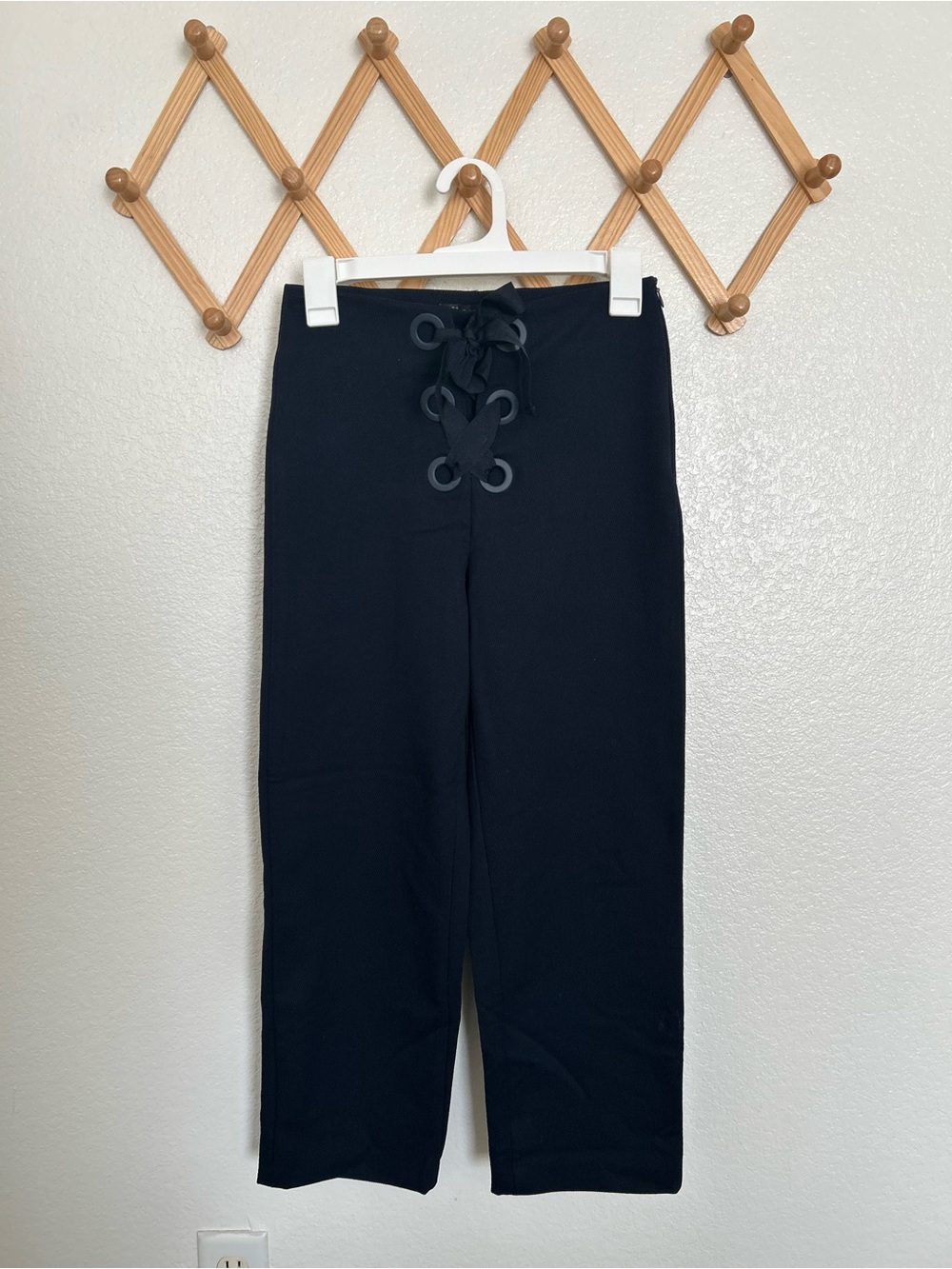 Zara Black Wide-Leg Lace-Up Pants